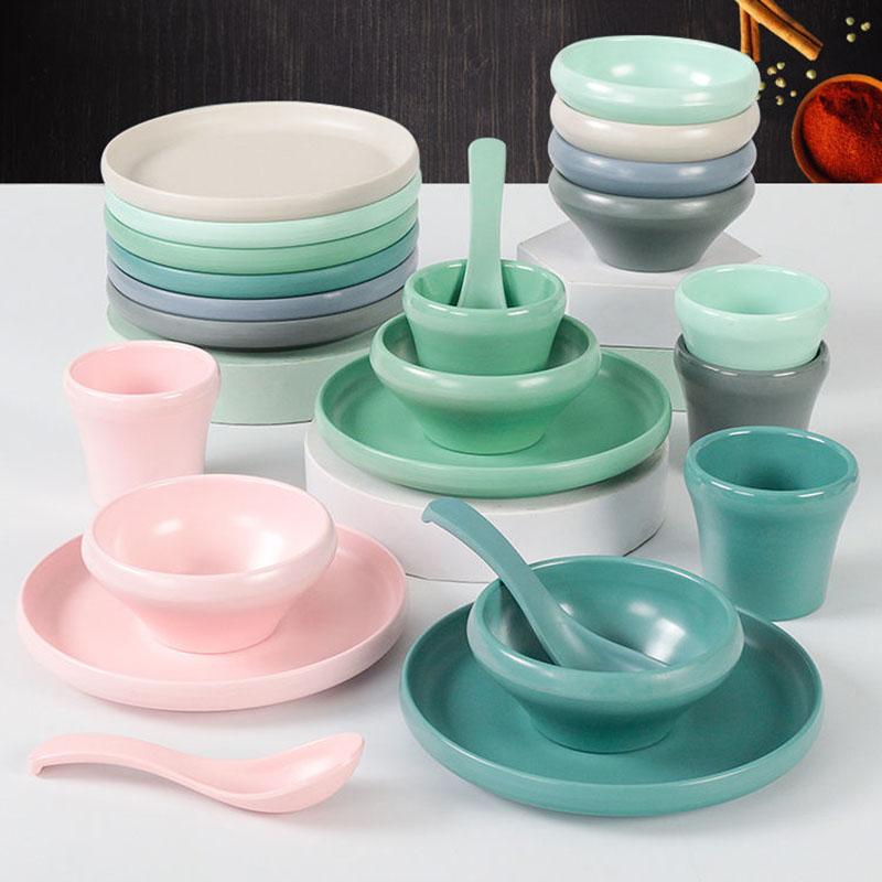 Chinese Style Restaurant Hotel Melamine Two-color Set of Four-piece Creative Anti-fall Imitation Porcelain Tableware