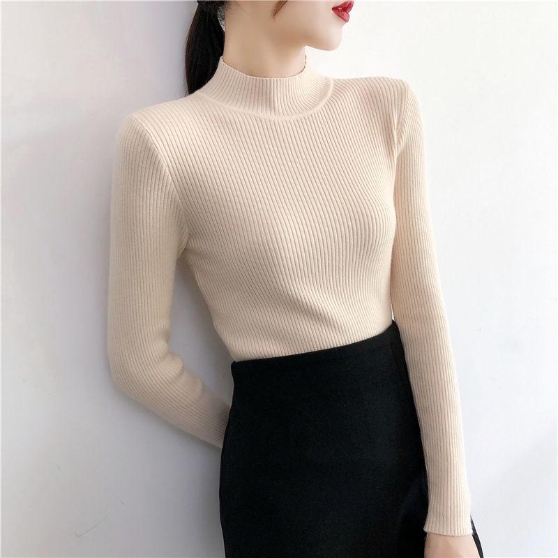 Autumn and Winter Half Turtleneck Sweater Short Knit Bottoming Shirt European and American Style All-match Female Top