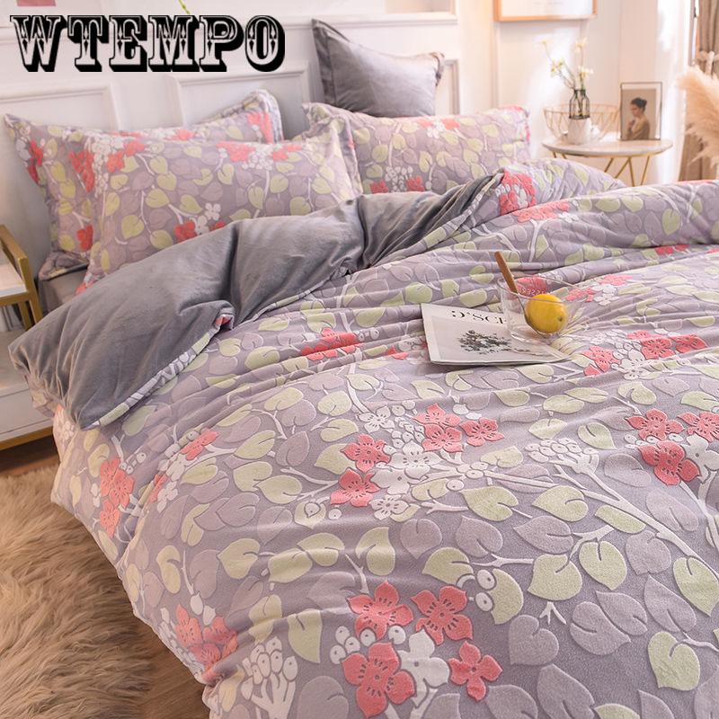 4pcs Winter Romantic Bedding Sets Floral Print Queen/king Size Quilt Cover Thick Warm Bed Sheet +pillowcases