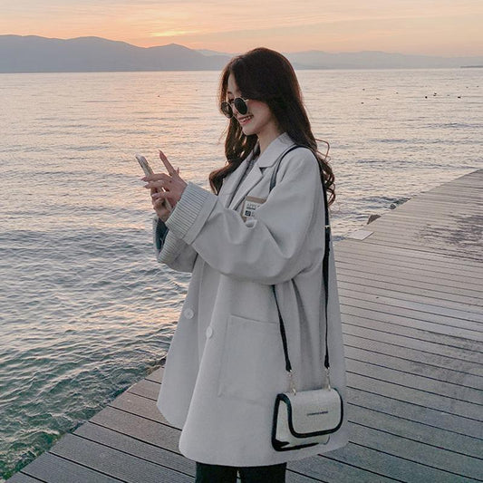 Suit Jacket Women Spring and Autumn Loose Suit Jacket Ladies Casual Loose Long-sleeved Warm Jacket Temperament Elegant Blazer