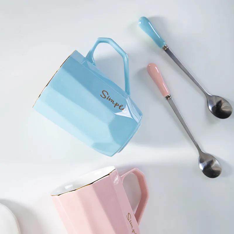 High-value Water Cup Female Student Mug Simple Coffee Cup Office Ceramic Cup with Lid Cup Home