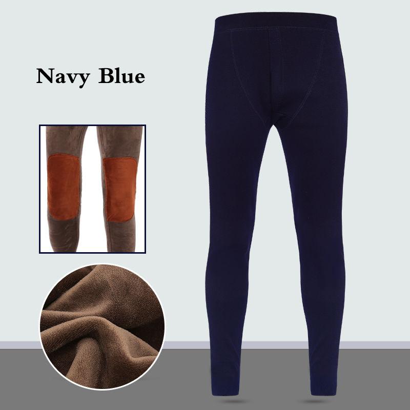 Men Winter Autumn Plus Velvet Thicken Warm Pants Tight Male High Elasticity Wearable Comfortable Soft Lining Patch Knee Pads Windproof Double Warmth