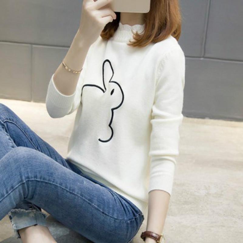 Pofulove Warm Sweater Base Shirt Short Women Sweater Women's Winter Pullover Embroidery Loose