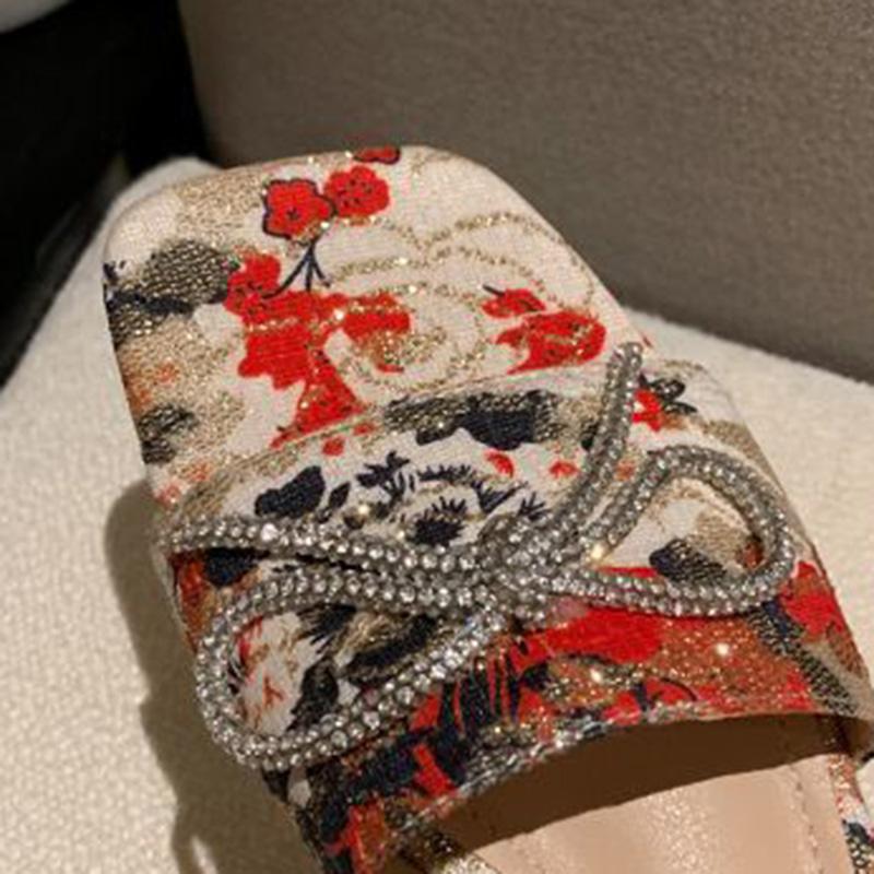 Slippers Women's Summer Wear Thick-heeled Sandals and Slippers All-match Bow-knot Square Toe Korean Style Non-slip
