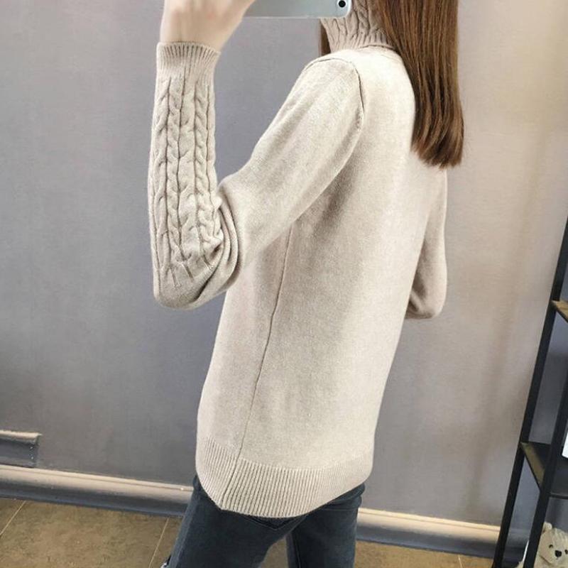 Pofulove Women Turtleneck Pullover Sweater Solid Basic twist Knitted long sleeves Sweater Jumper