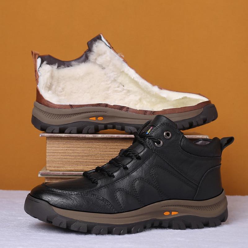 Outdoor Men's Leather Boots Wool Leather Thick Composite Sole Winter Shoes Men's Cowhide Designer Outdoor Men's Ankle Boots