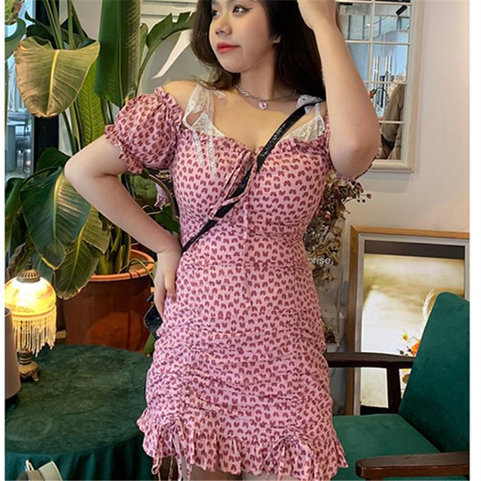 One Word Collar Short Sling Floral Dress Women