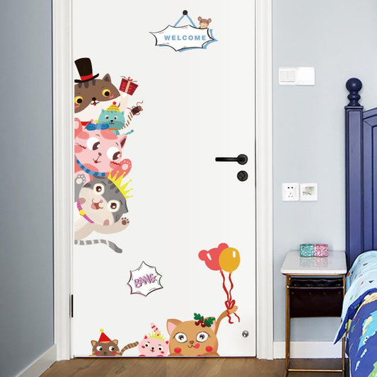 Animal cat door stickers room porch door kindergarten classroom layout decorative wall stickers