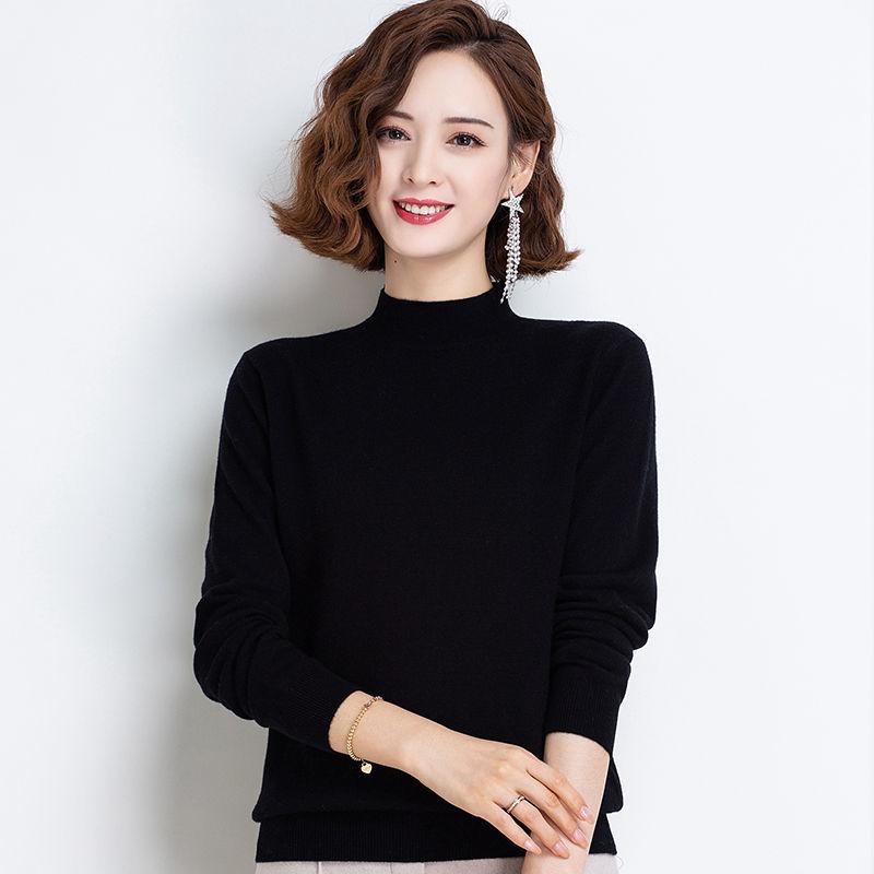 Autumn and Winter Loose Wild Cardigan Half High Neck Large Size Knitted Sweater Solid Color Comfortable Female Bottoming Shirt