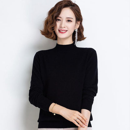 Autumn and Winter Loose Wild Cardigan Half High Neck Large Size Knitted Sweater Solid Color Comfortable Female Bottoming Shirt