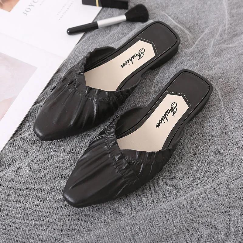 Summer Women's Slippers Flat Bottom Non-slip Outer Wear Slippers Pointed Toe Thick Heel Women's Shoes