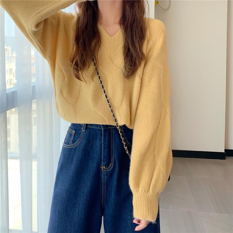 Winter Sweater Women V Neck Plus Size Loose Pullover Sweaters Purple Long Sleeve Knitted Jumper 2021 Fall Casual Fashion Women Sweaters