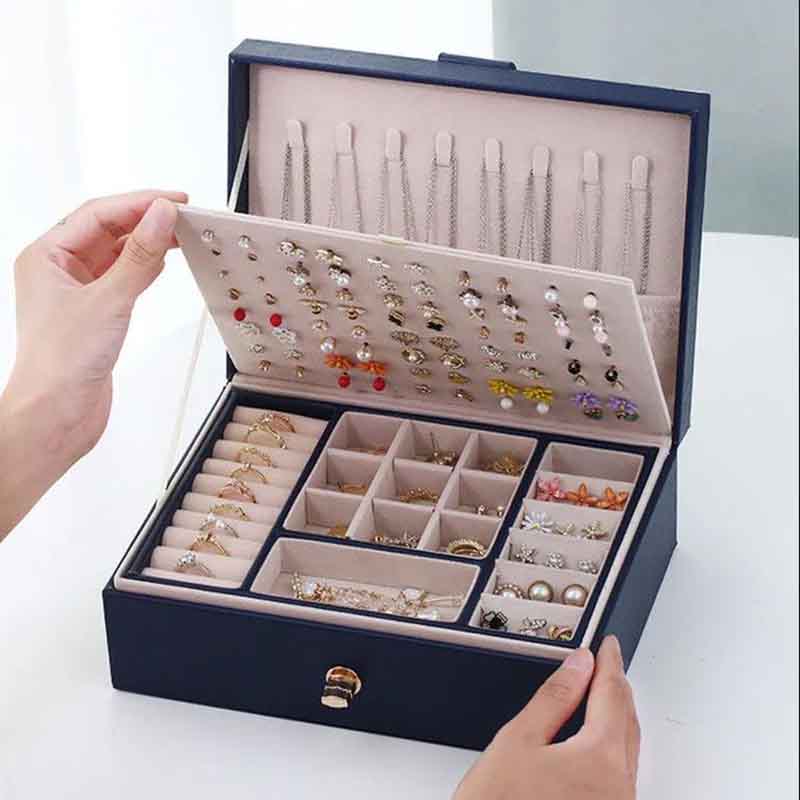 Jewelry Box Princess European Wooden Jewelry Box Earrings Simple Double-layer Storage Box
