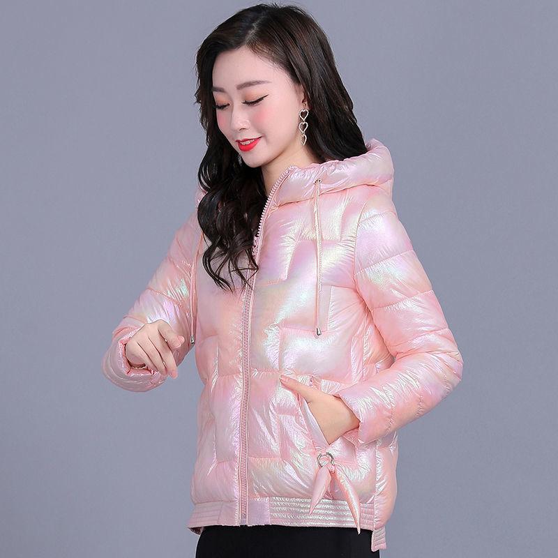 Winter Women Short Glossy Parkas Casual Female Thicken Warm Hooded  Coat Windproof and Rainproof Shiny Light weight Jackets