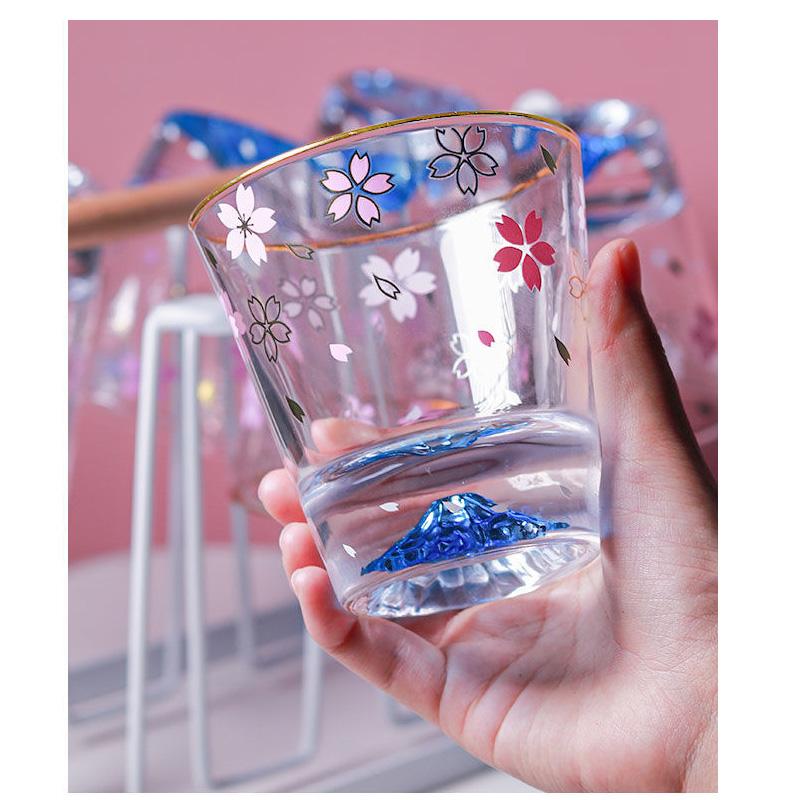 Japanese Mount Fuji Cup Cherry Blossom Couple Glass Net Red Ins Water Cup Creative Girl Heart Pink Cute Cup