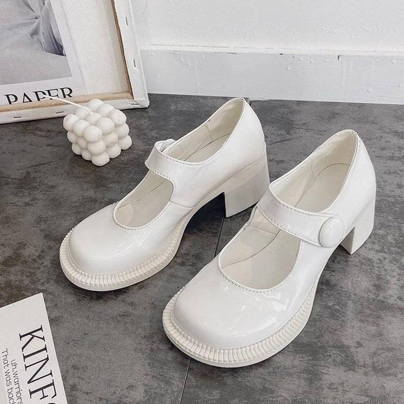 Single Shoes Women's Early Spring Retro Round Toe Thick Heel Mary Jane Shoes Female College Style Big Toe Shoes