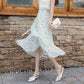 Bohemia Beach Skirt Women Spring Summer Chiffon Flower Pattern SkirtMedium Elastic Waist Skirt