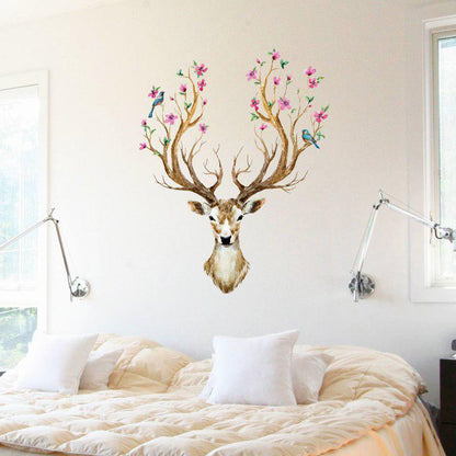 [Wall sticker ]Cartoon Plum Flower Deer Animals Wall Stickers For Kids Rooms Nursery Baby Children D