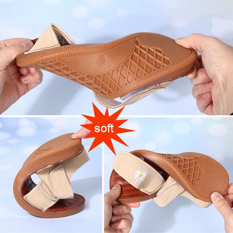 Soft Bottom Sandals Female 2020 Velcro Flat Bottom Students Korean Version of Beef Tendon Bottom Leather Flat Heel Sandals