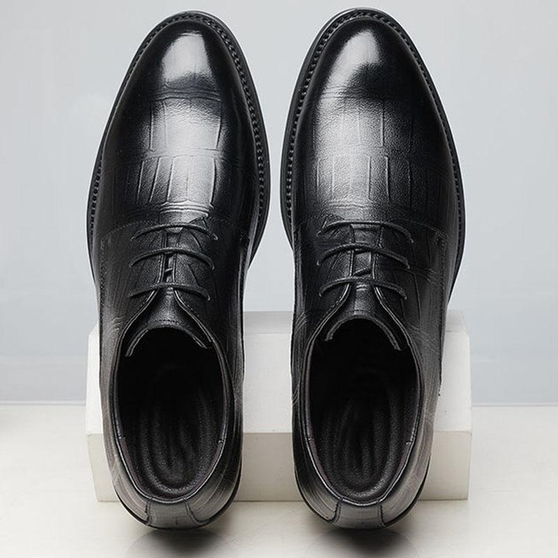 Men's Shoes Alligator British Pointed Men's Shoes Personality Heightening Shoes Printed Black Business Dress Shoes for Men