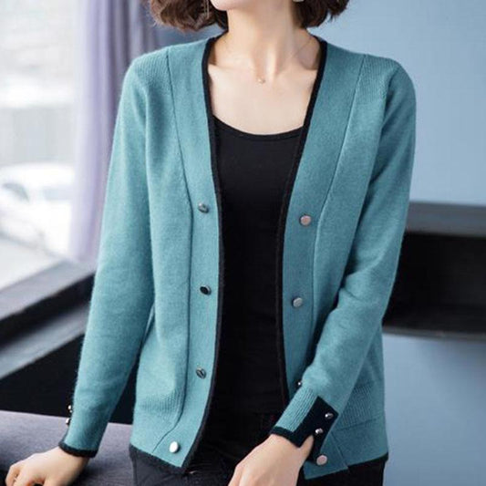 Autumn and Winter V-neck Knitted Sweater Ins Style Casual Short Jacket Fashion Simple Female Jacket