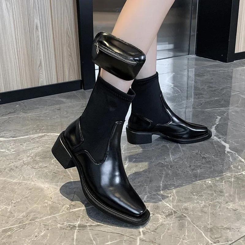Boots Woman Martin Boots Black Chelsea Boots Thick with Short Boots Autumn and Winter Plus Velvet Warm Snow Boots Cotton Boots