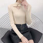 Autumn Bowknot Hollow Knitwear Women Half Turtleneck Slim Pullover Long Sleeve Bottoming Shirt