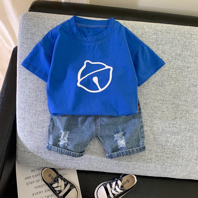 Summer Children's Clothes Summer 1-5 Years Old Children's Boy and Girl Solid Color Printing Short-sleeved Suit