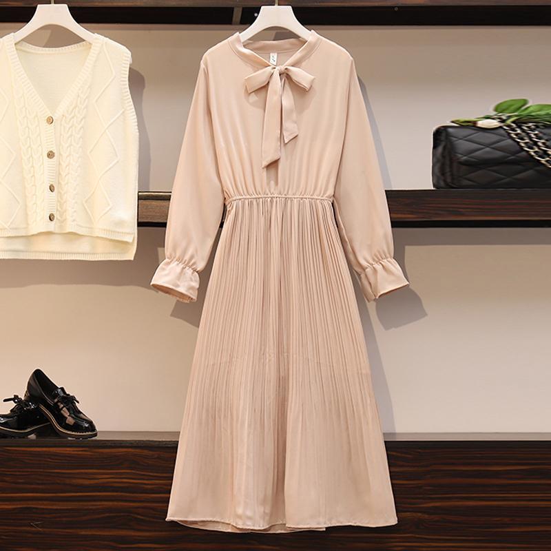 2 Pieces Ladies Dress Suit Spring and Autumn Long Sleeve Mid-length Casual Vacation Office Home