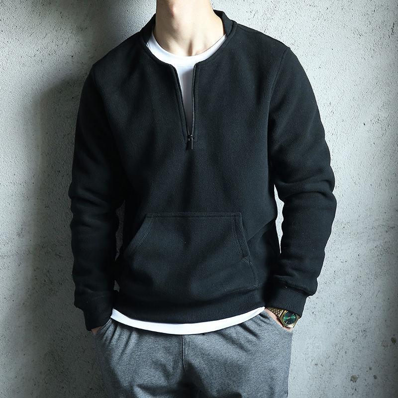 Sweater Men's Autumn and Winter Round Neck Plus Velvet Thickened Fleece Trend Casual Long-sleeved Jacket Men
