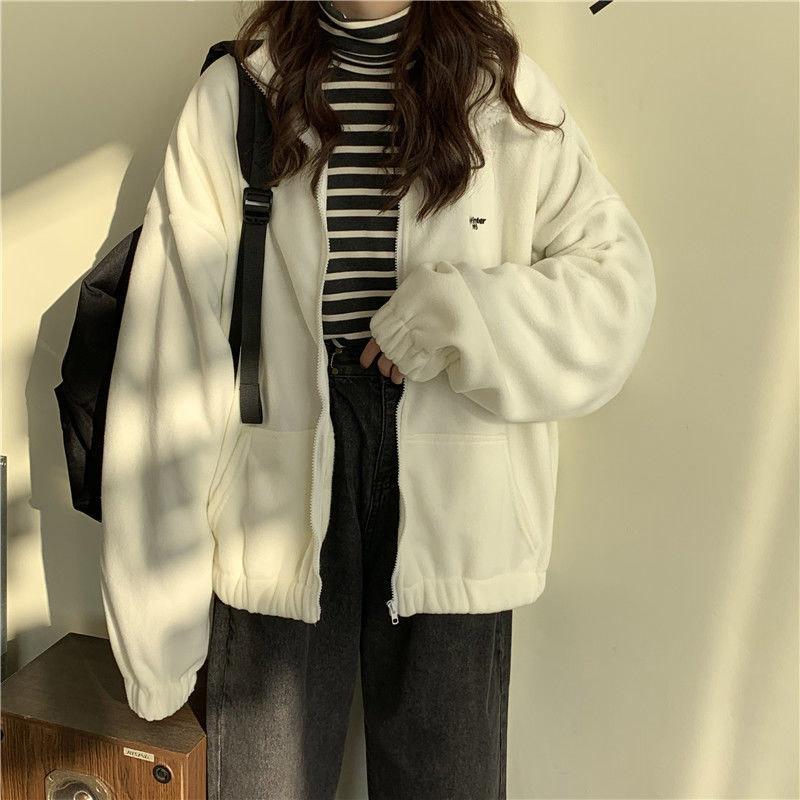 Spring and Autumn Loose All-match Sports Cardigan Hooded Baseball Uniform Sweater Women Coat