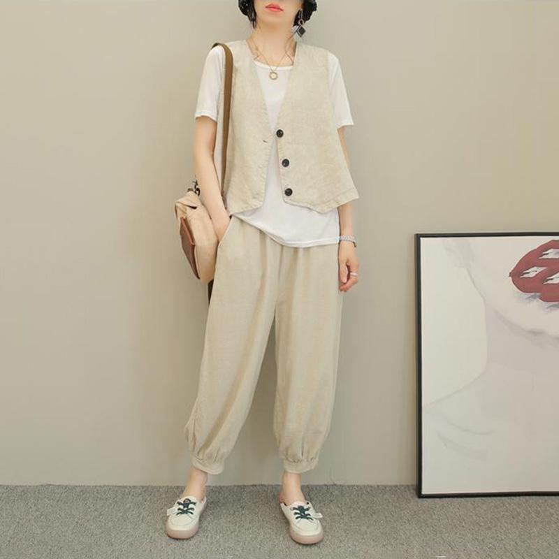 Spring and Summer Loose Cotton Waistcoat Cardigan Women's Air-conditioning Shirt Thin Vest Coat