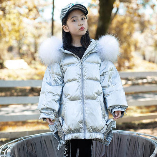 Girls' Windproof and Warm Down Children's Clothing Winter Plus Velvet Thick Padded Jacket