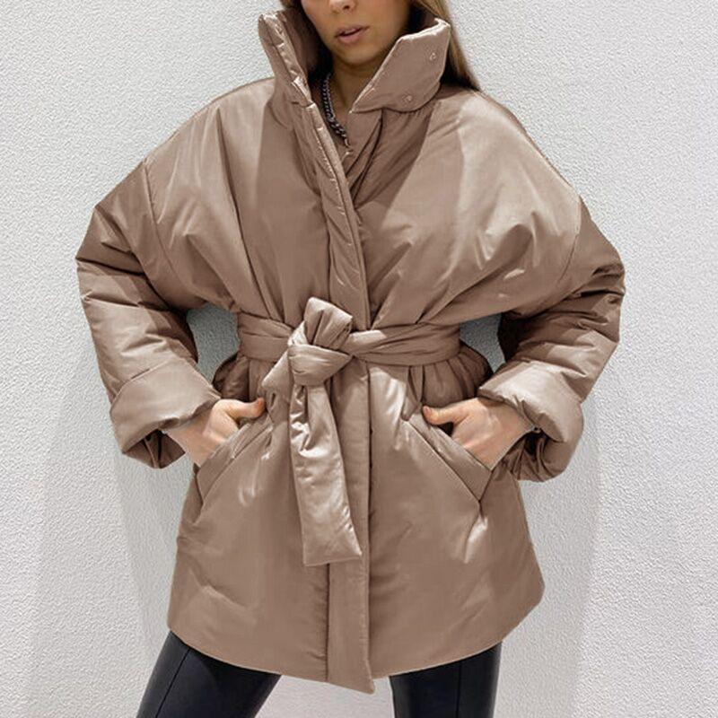 Casual Collected Waisted Parkas Women Fashion Simple Coats Women Elegant Spring Stand Collar Cotton Jackets Female Ladies