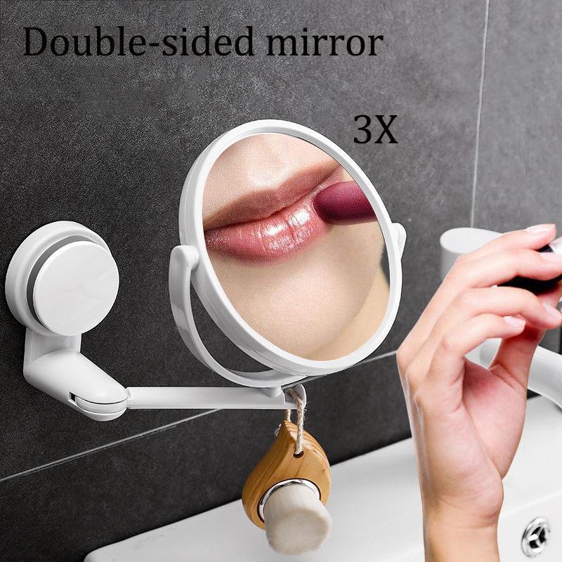 Wall-mounted Makeup Mirror Bathroom Bedroom Free Punch 360 Rotation Double-sided Mirror Three Times Magnifying Glass
