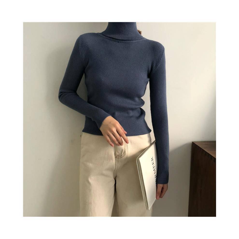 Women Bottoming Knitted Shirt Jumper Sweater High Elastic Solid Color Fit Sexy Pullover Top