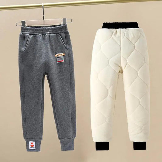 Girls and Boys' Cotton Trousers Wear A Pair of Winter Trousers for Big Children's Three-layer Quilted and Velvet Thick Warm Pants