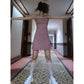 Women's Summer French Elegant Retro Pink Floral Suspender with Ruffle Bra Dress