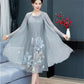 Chiffon Shirt + Dress 2pcs Suit  Women's Sun Protection Clothing Sun-Dress Mid-length Plus Size Shawl Loose Outer Chiffon Cardigan Thin Coat Beach