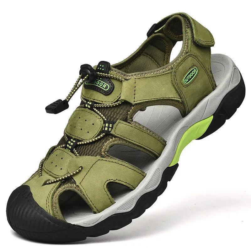 Leather Sandals Men's Summer Non-slip Hollow Outdoor Breathable Casual Beach Shoes