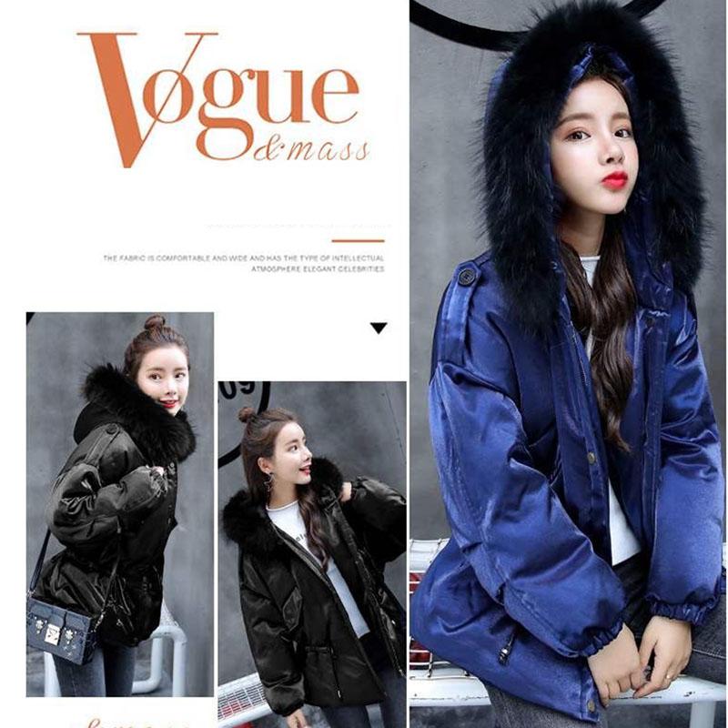 Autumn Winter Women's Cotton Jacket Hooded Parkas with Fur Collar Casual Drawstring Thick Shiny Winter Jacket