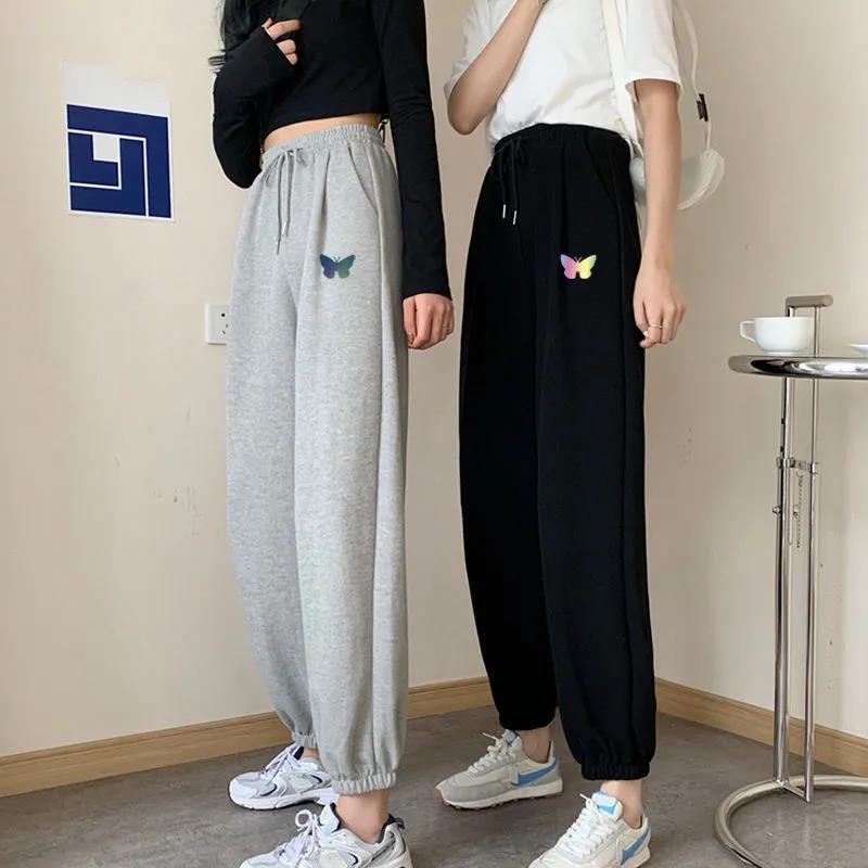 WTEMPO Colorful Butterfly Sport Pants Elastic Waist Joggers Casyal Women Long Sweatpants Loose Casual Solid Color Baggy Trousers
