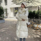 Women's Mid-length Down Jacket Korean Style Loose Thick Winter Hooded White Duck Down Jacket