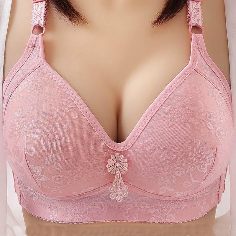 Women's Large Size Breathable Thin Section Gathered No Steel Ring Jacquard Collection Auxiliary Breast Adjustment Shape Comfortable Soft Bra