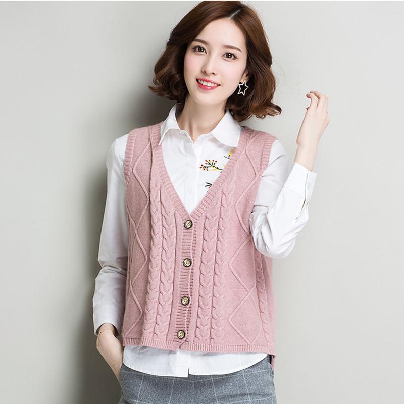 Women's Sweater Vest Short All-match V-neck Woolen Vest Sleeveless Sweater Top Ladies Pure Color Temperament Sweater Vest