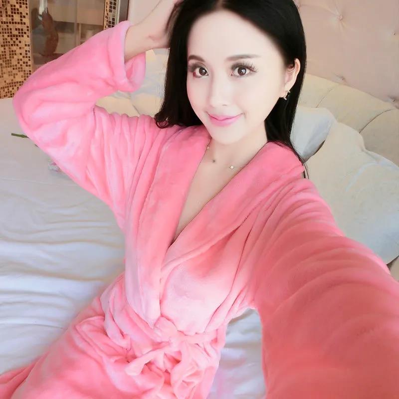 Solid Color Ladies Home Clothes Cashmere Warmth Pajamas Quick-drying Bathrobe Winter Homewear Robe Coat Long
