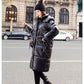 Mid-length Disposable Bright Face Stand-up Collar Hooded Women's Cotton-padded Coat Knee-length Cotton-padded Coat Thick Loose Bread Warm Jacket