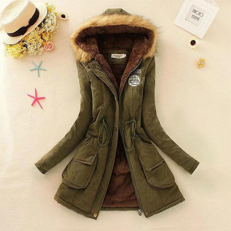 Women Hooded Warm Winter Coats Faux Fur Lined Parkas Lamb Cotton Padded Female Hairy Collar