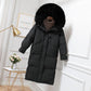 Women's Down Jacket Mid-length Over-the-knee Thickening and Long Fur Collar Hooded Slim Coat