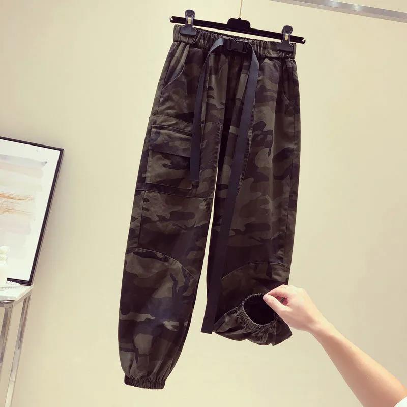 Spring and Summer Cotton Camouflage Overalls Women's High-waist Pants Loose and Thin Plus Size Casual